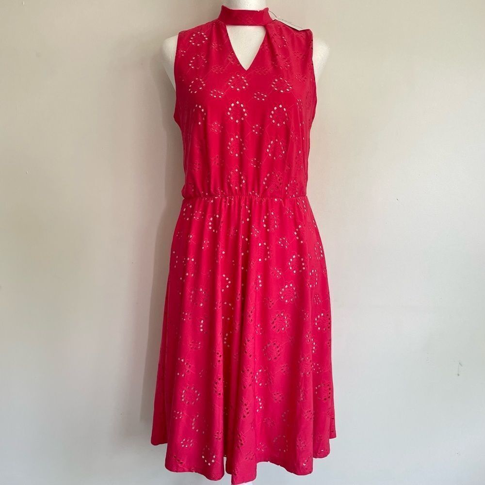 Pink Eyelet Midi Fit N Flair Dress by NY Collection NWT Women’s Size XS